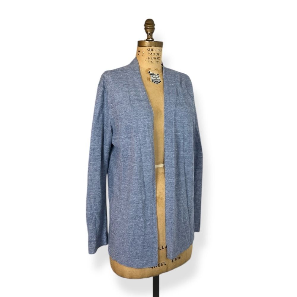 Eileen Fisher Organic Linen Blue Open Front Cardigan